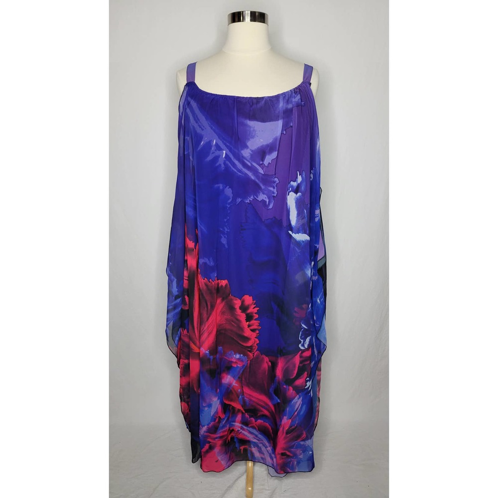 Ulla Popken Purple Floral Maxi Dress with Red Accents